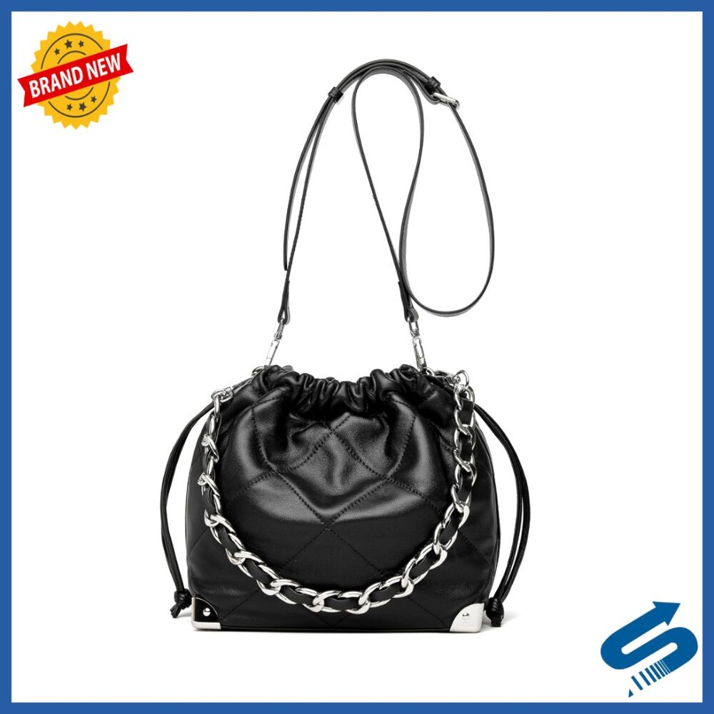 Quilted Lambskin Bucket Shoulder Bag With Removable Straps And Corner Protectors
